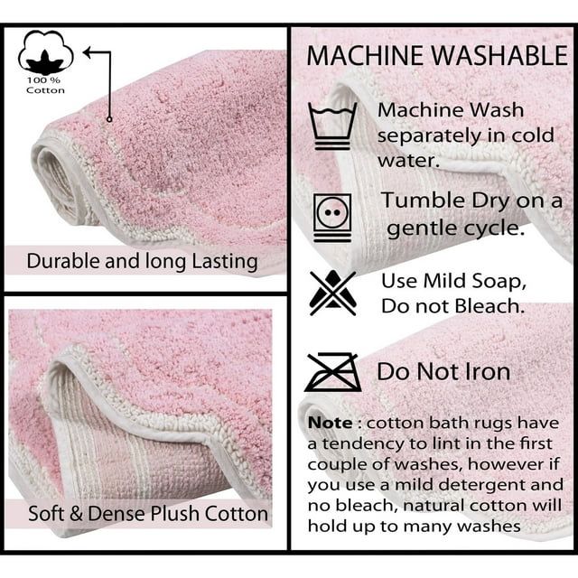 Pink 21"x34" Cotton Bath Rug with Non-Slip Backing