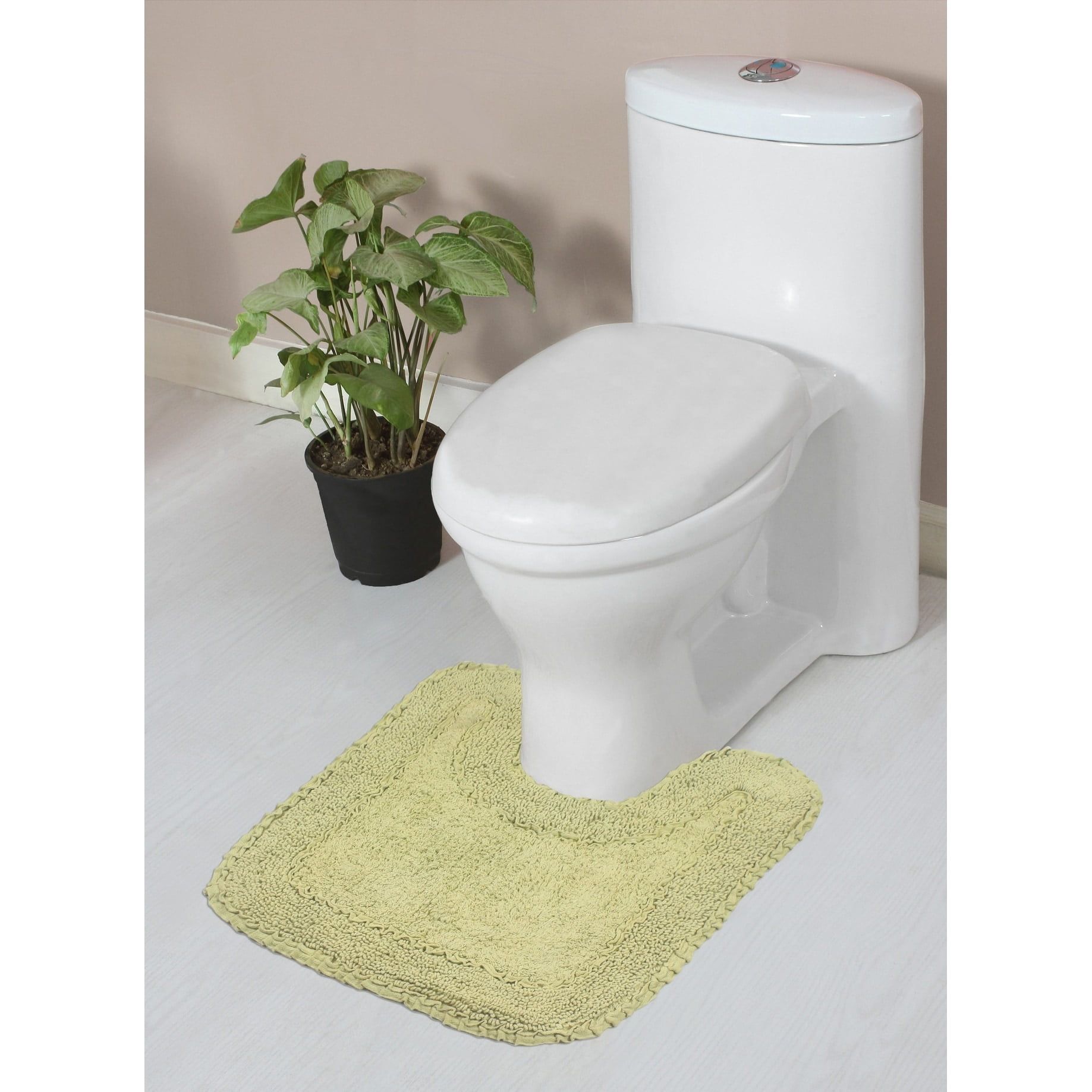 Radiant Green Cotton U-Shaped Non-Slip Bath Rug, 20" x 20"