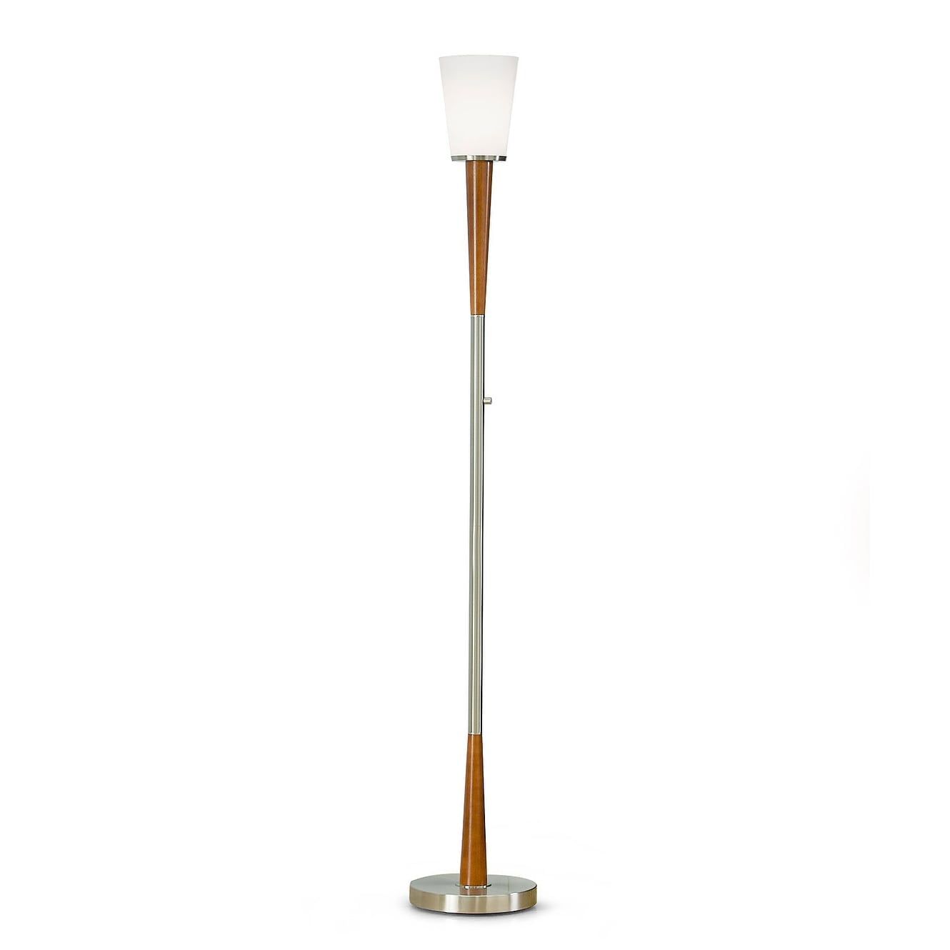 Century 72" Brushed Nickel Wood Torchiere Floor Lamp with Dimmer