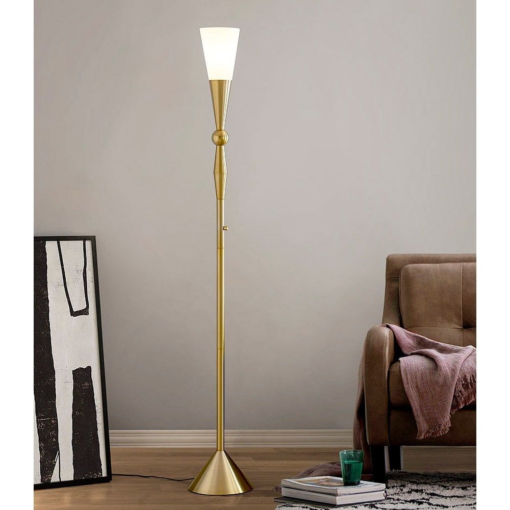 Dione 72" Antique Brass Metal Torchiere Floor Lamp