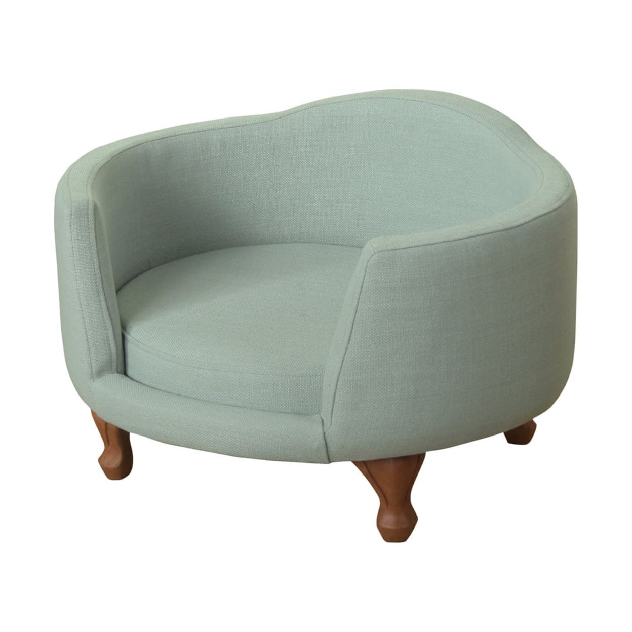 Light Green Upholstered Curved Pet Bed with Wooden Legs