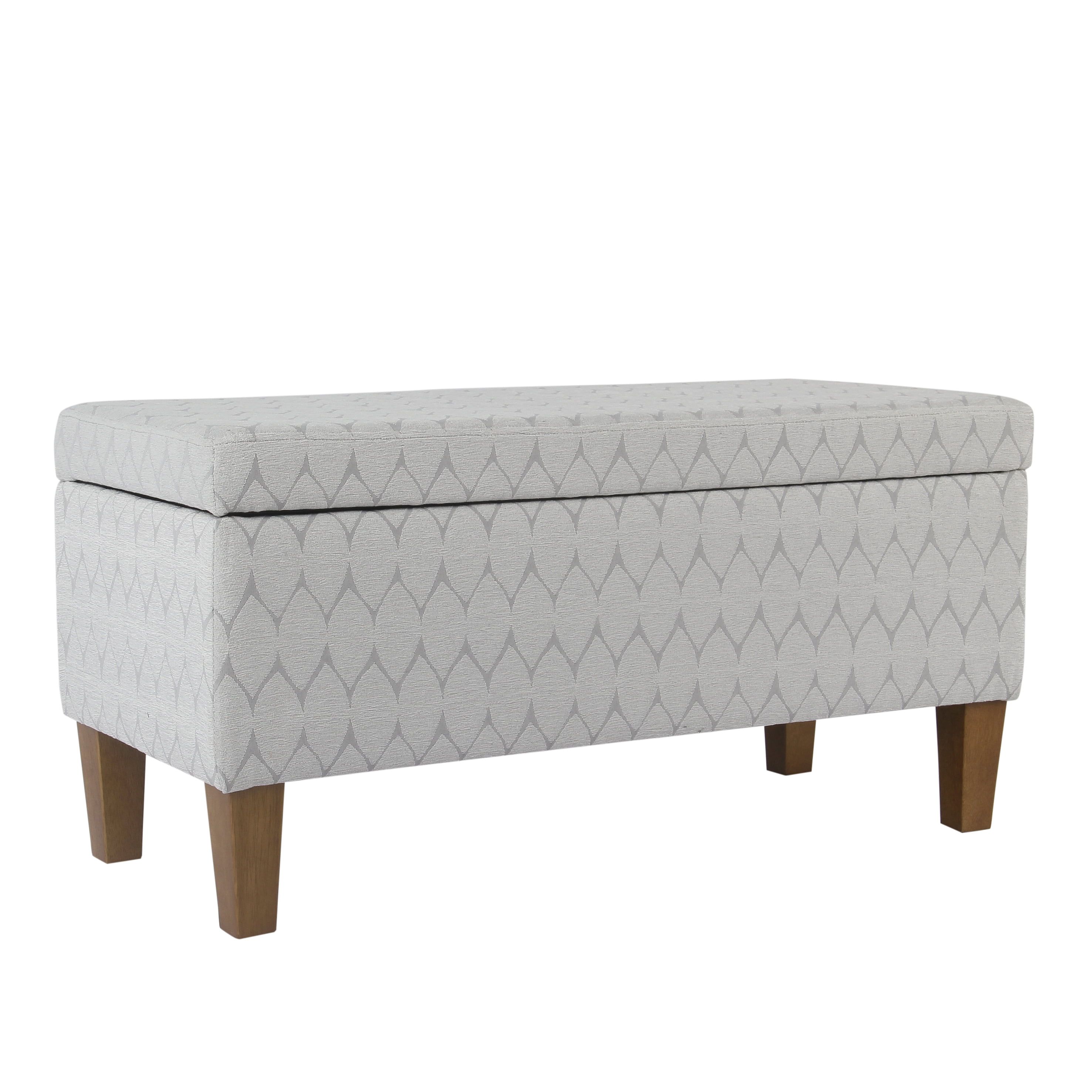 Gray Geometric Chenille Storage Bench with Oak Legs