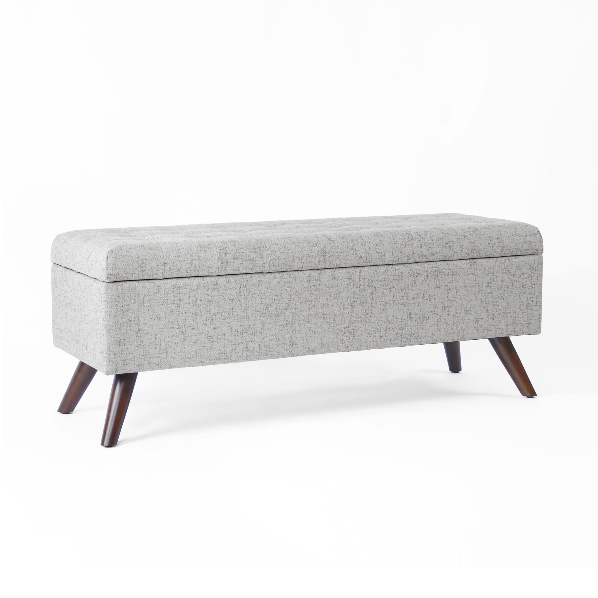 Gray Tufted Fabric Storage Bench with Wood Legs