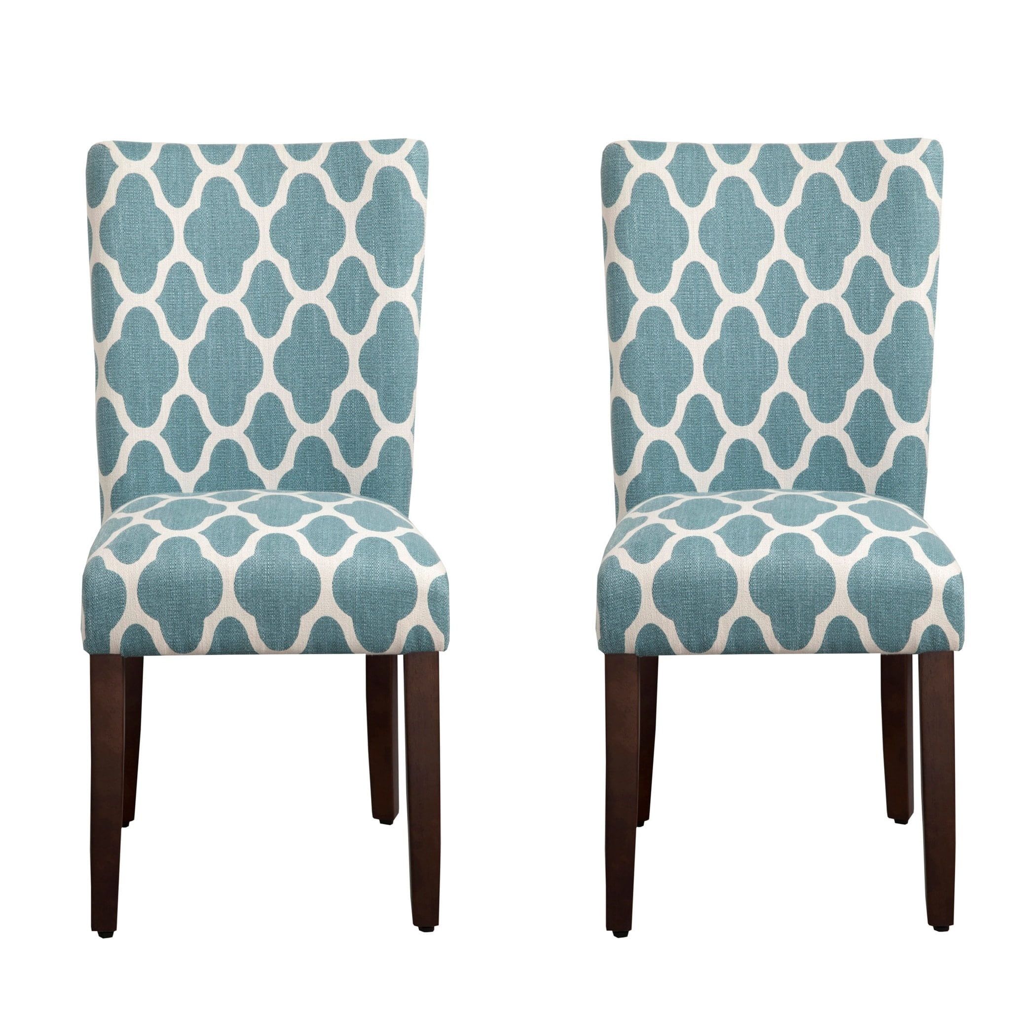 Teal and Cream Upholstered Parsons Side Chair Set with Wood Legs