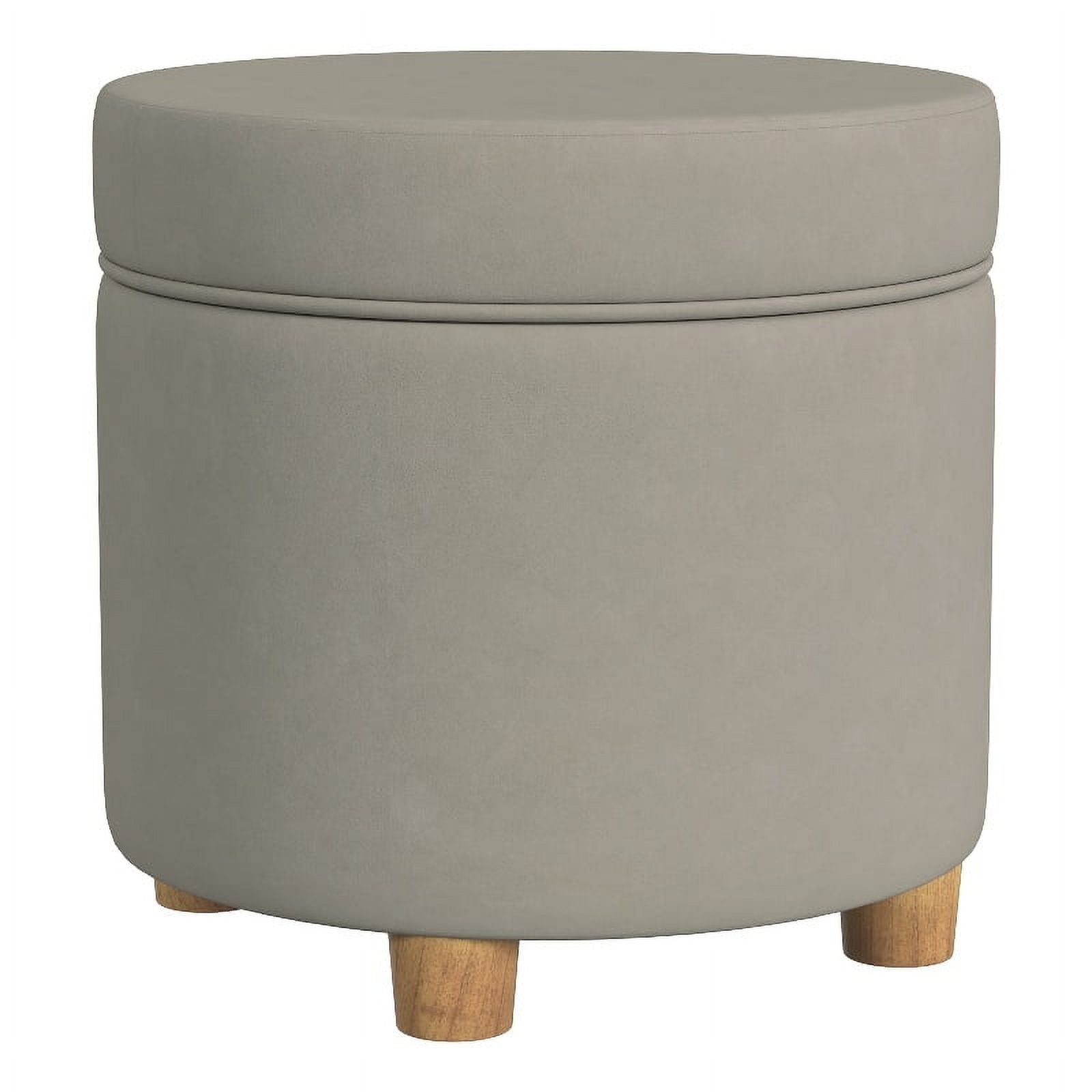 Fawn Velvet Round Storage Ottoman with Honey Oak Finish