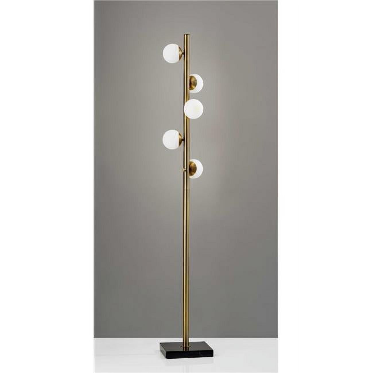 Fran Mid-Century Black and Brass Orbital Spheres LED Floor Lamp