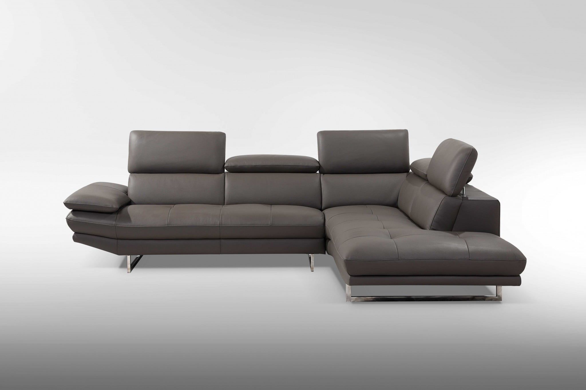 Luxe Dark Gray Faux Leather Tufted Sectional with Pillow-Top Arms