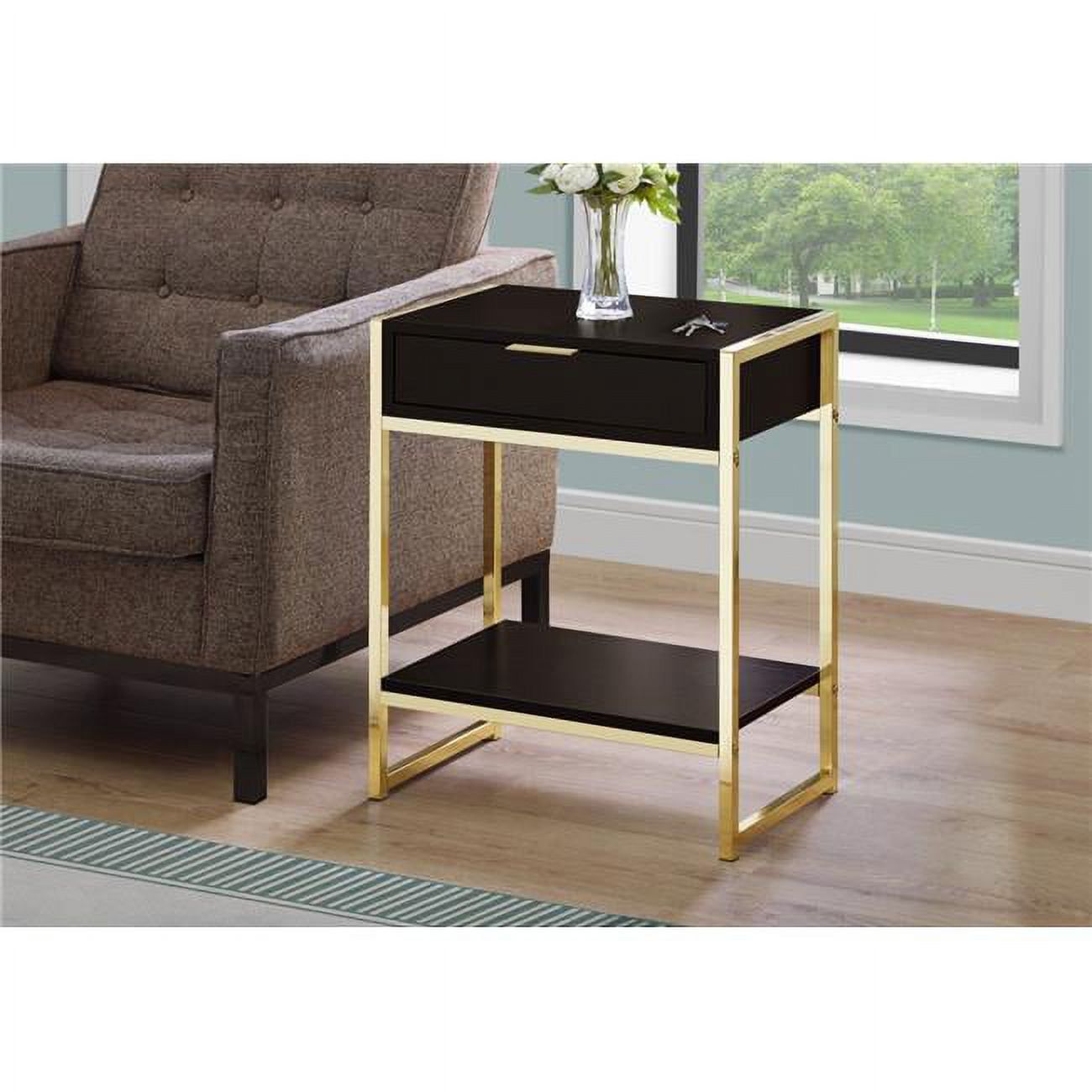 Cappuccino and Gold Metal Rectangular Storage Accent Table