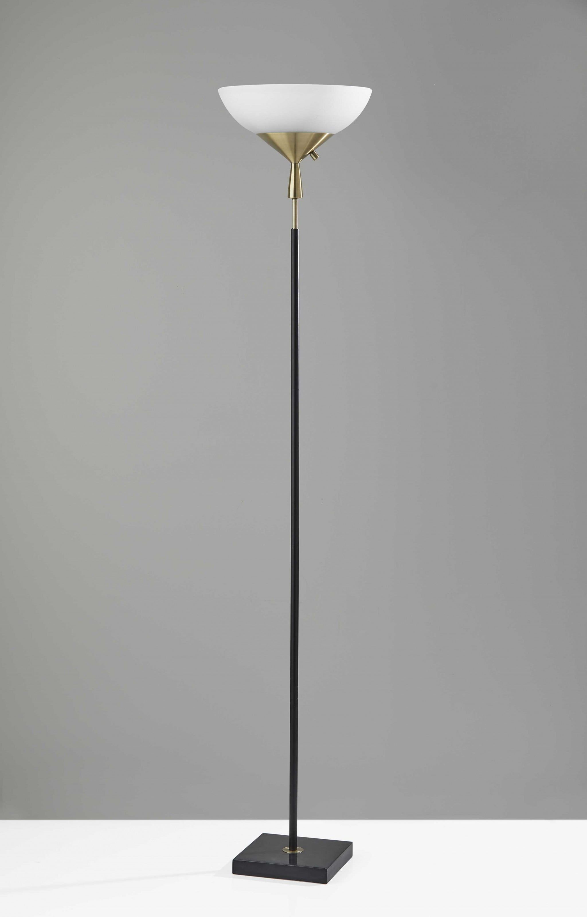 Mid-Century Modern Black Metal Torchiere with Alabaster Glass Shade