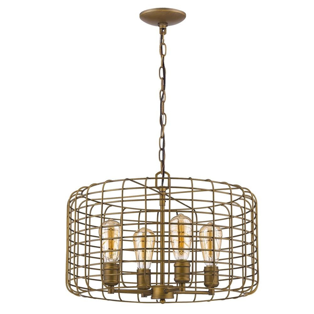 Lynden 20'' Raw Brass Vintage-Industrial Drum Pendant Light