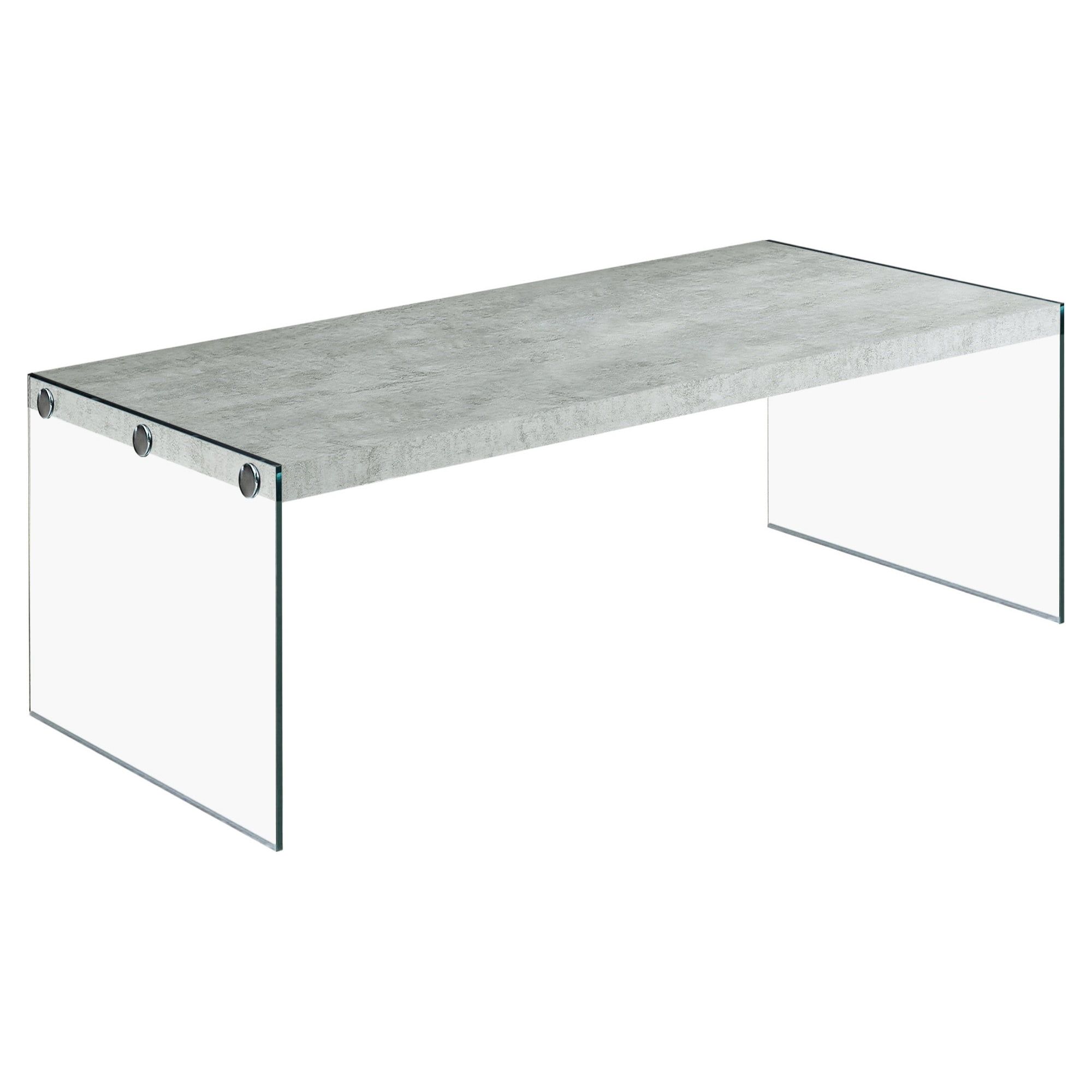 44" Gray Cement Particle Board and Glass Coffee Table