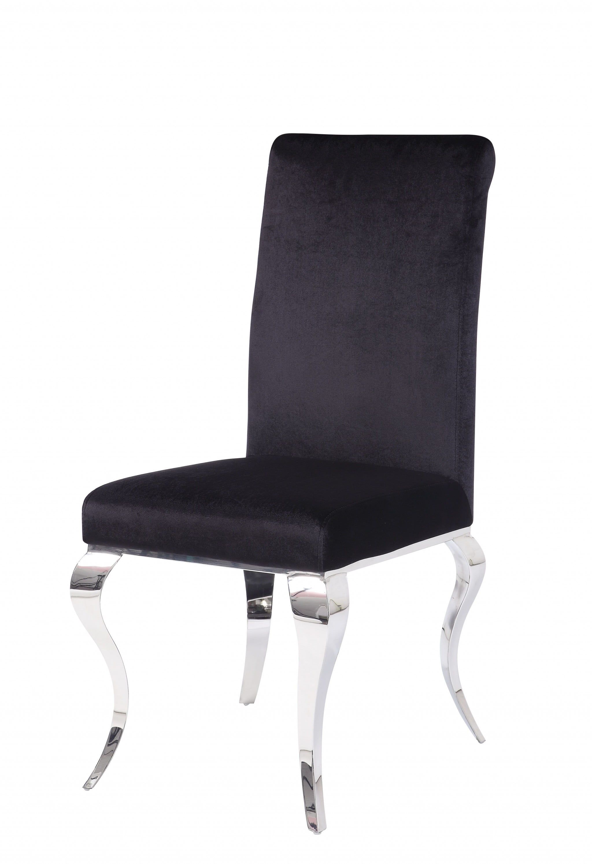 Black Upholstered Wood and Metal Side Chair, 44" Height