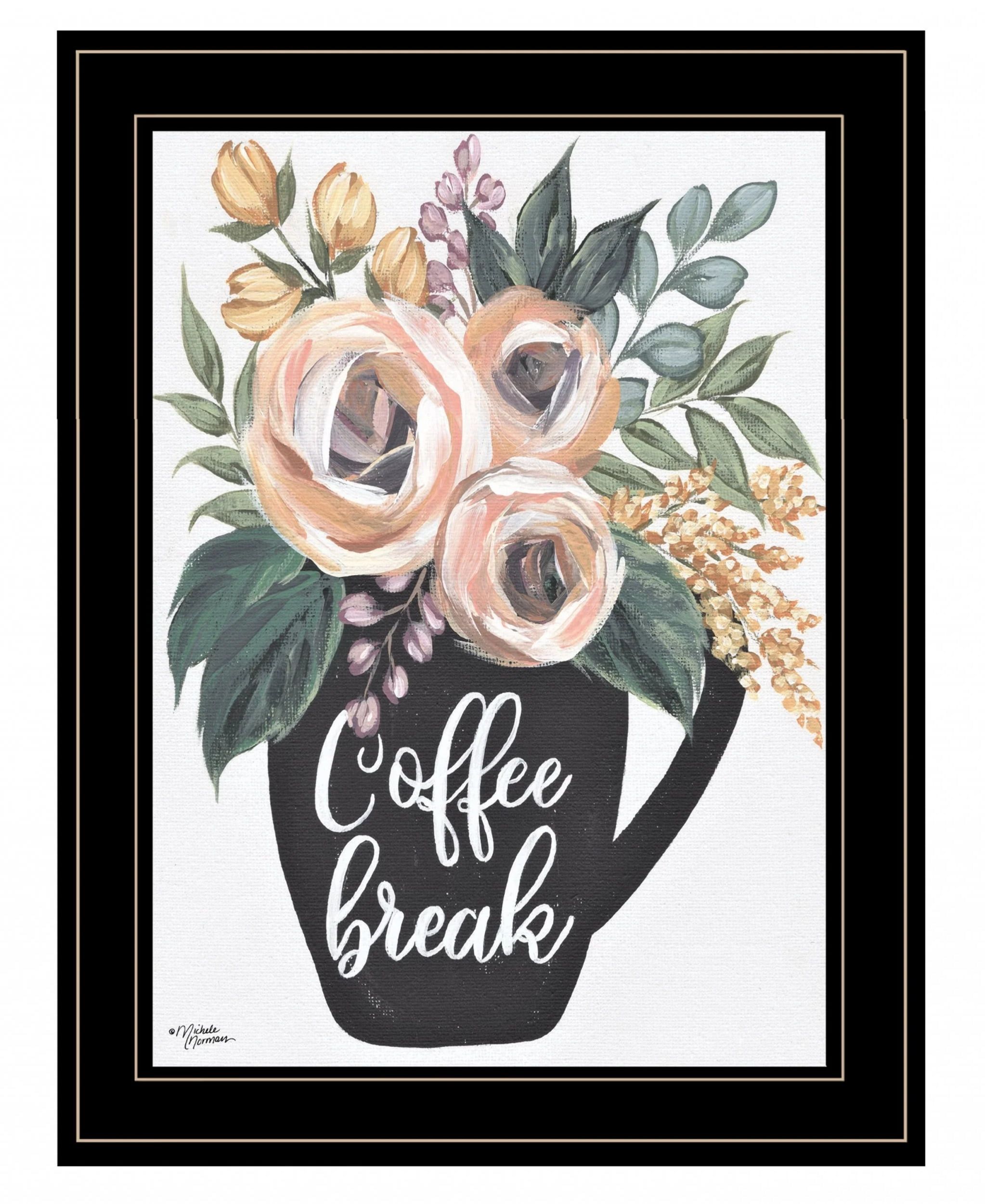 Black Framed Floral Coffee Break Print Wall Art