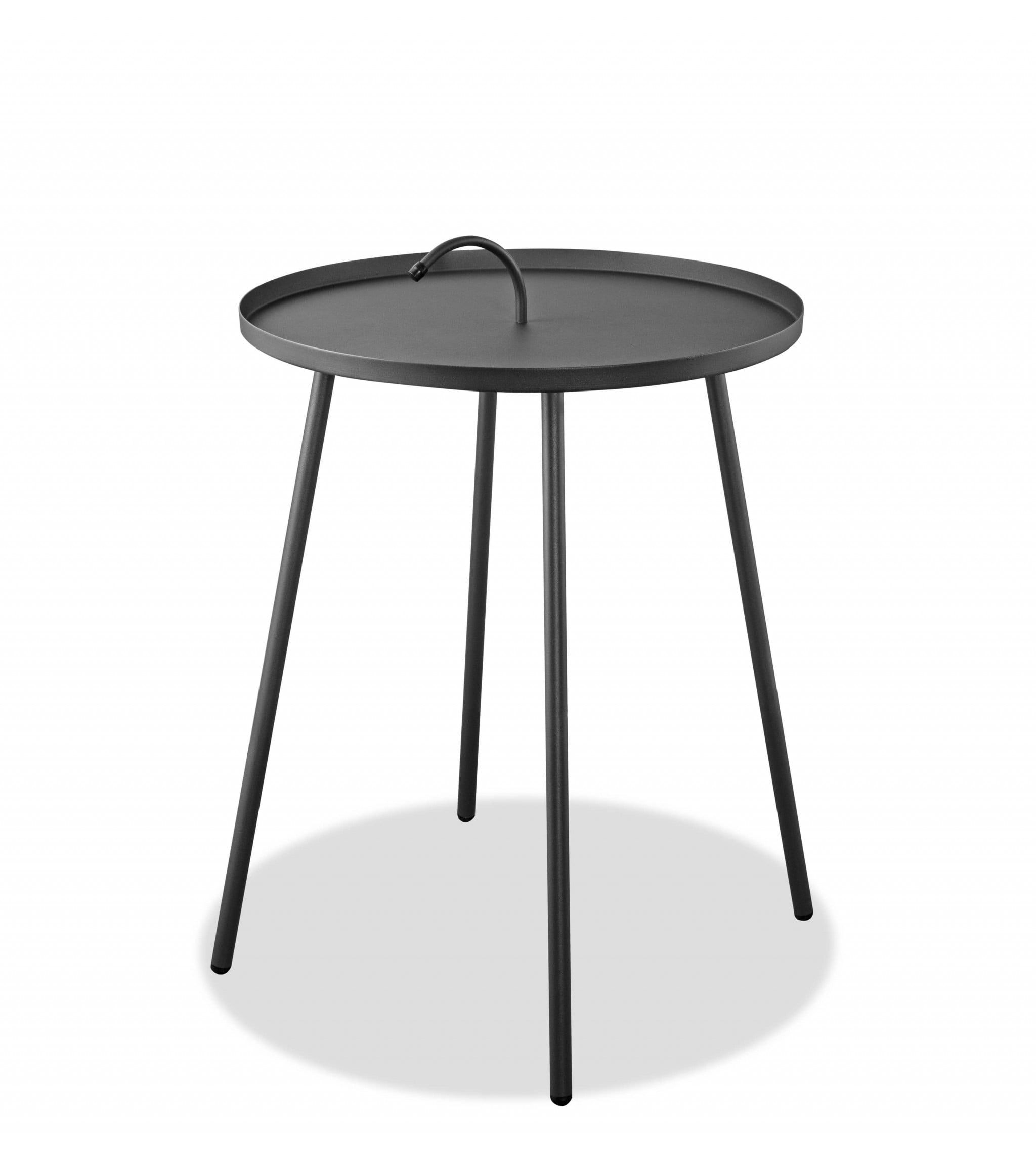 Black Round Metal Side Table with Handle