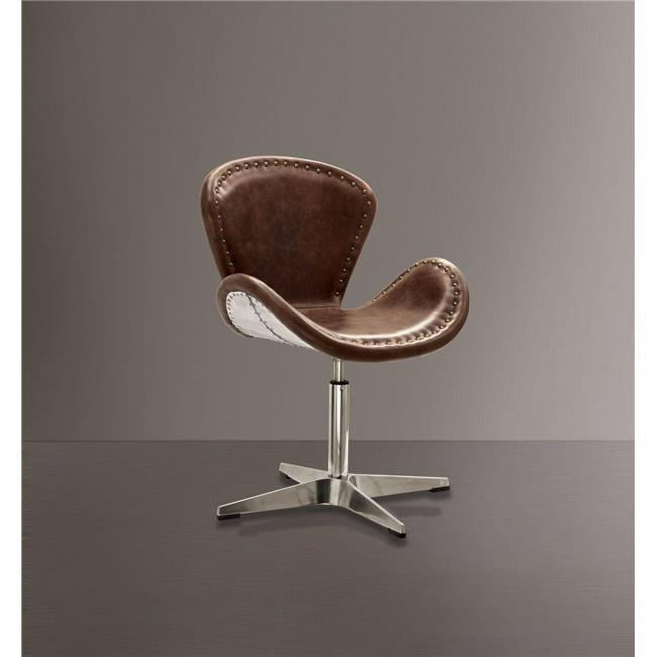 Retro Brown Faux Leather Swivel Accent Chair with Metal Frame