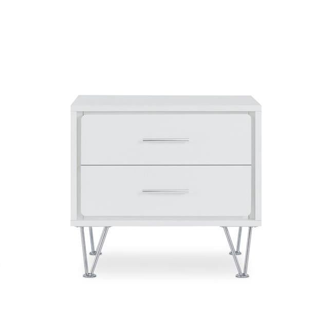 Modern White 2-Drawer Nightstand with Chrome Accents