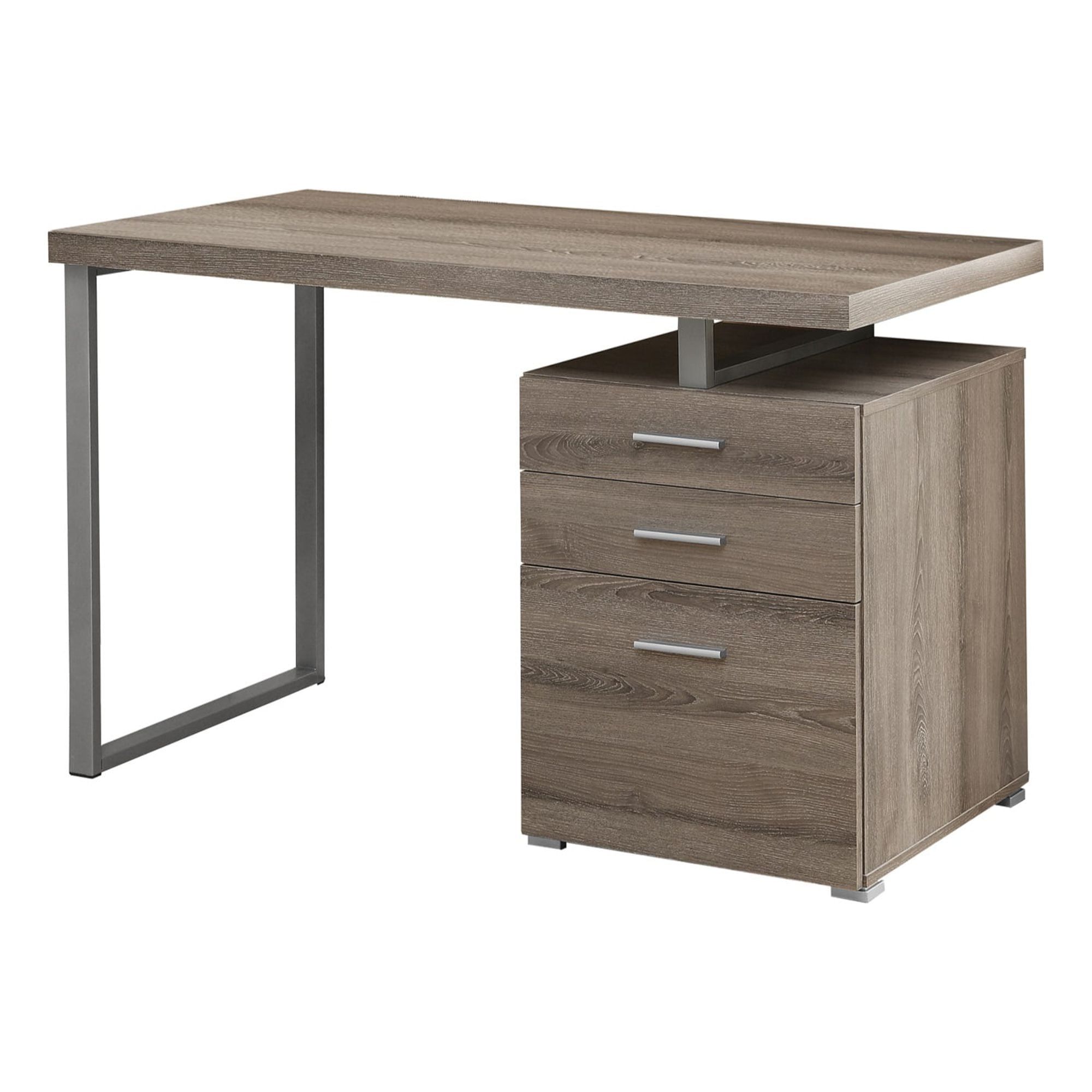 Dark Taupe and Silver Executive Desk with Drawers