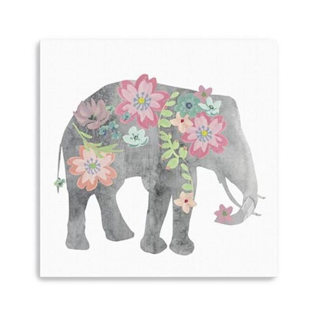 30" Pastel Floral Elephant Canvas Wall Art