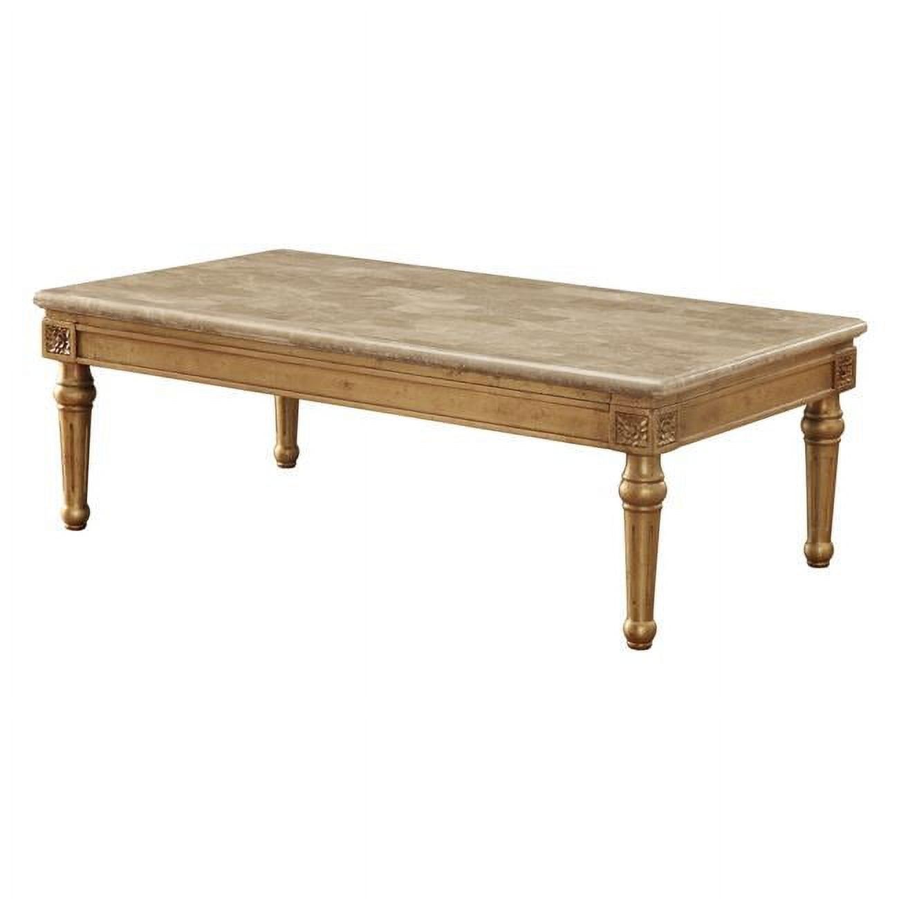 Antique Gold Wood Coffee Table with Marble Top