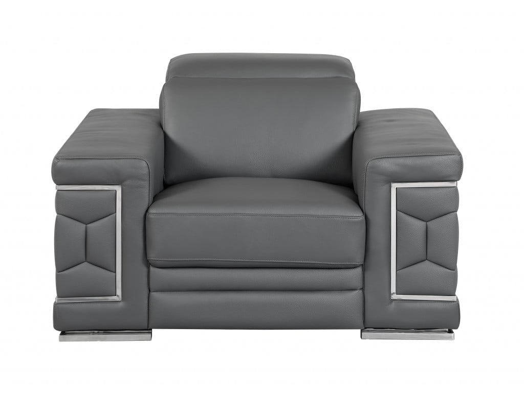 Modern Dark Gray Leather Recliner with Manufactured Wood Frame