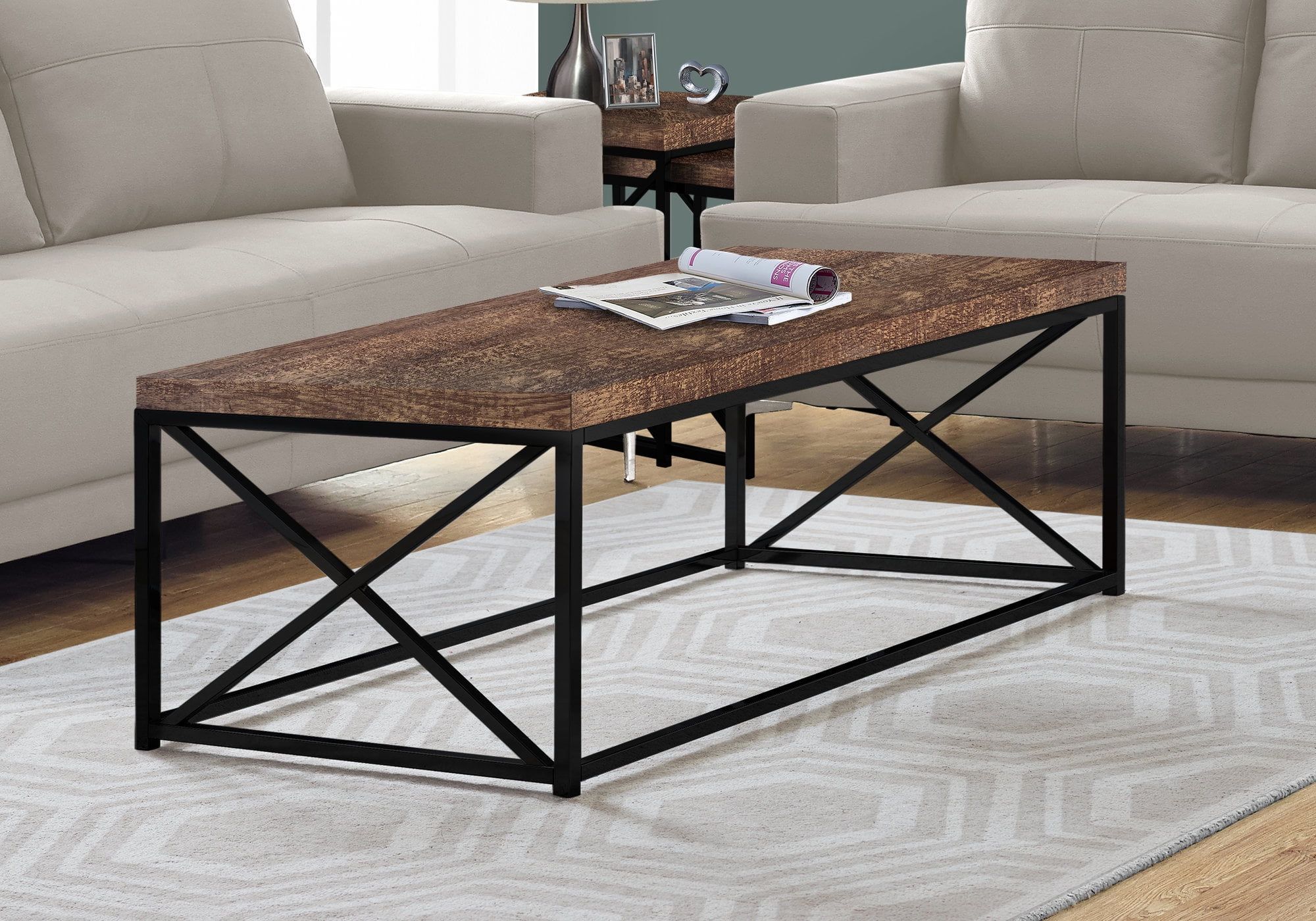 Chic Reclaimed 44" Wood & Black Metal Industrial Coffee Table