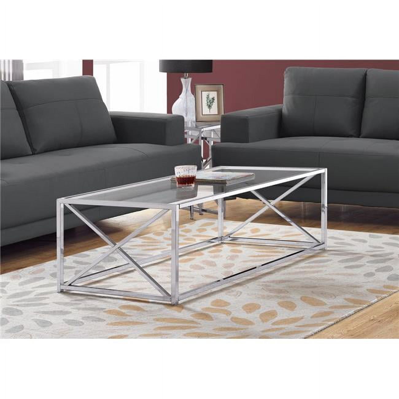 Elegant 44" Chrome Metal & Clear Glass Rectangular Coffee Table