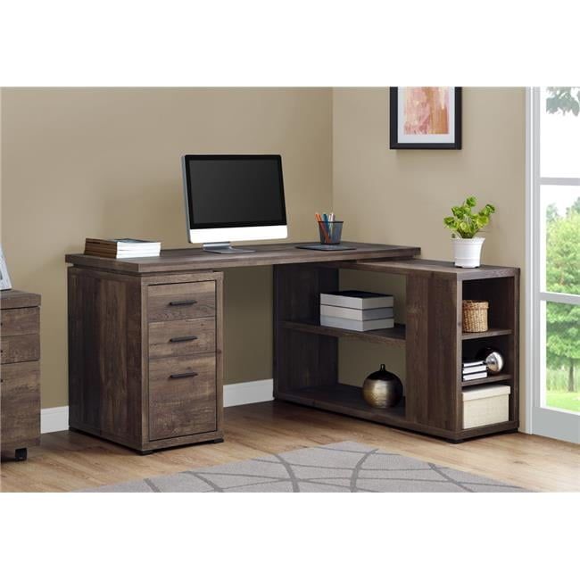 Enchanting L-Shaped Brown Particle Board Executive Desk with Drawers