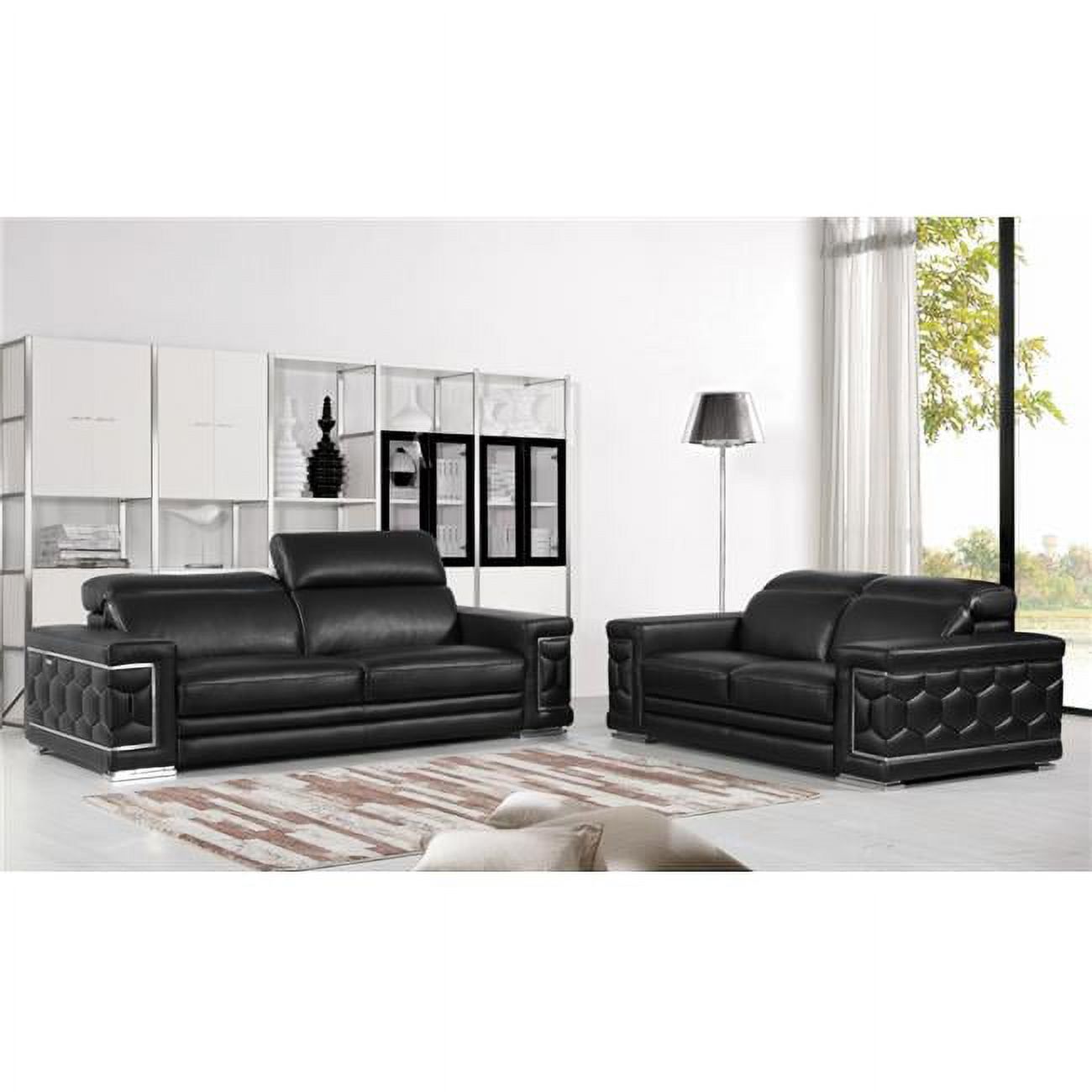 Modern Black Leather Reclining Sofa and Loveseat Set