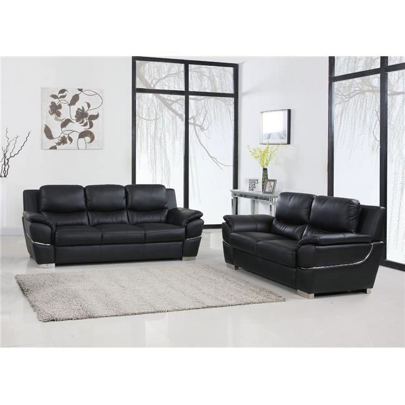 Modern Black Leather Sleeper Sofa and Loveseat Set