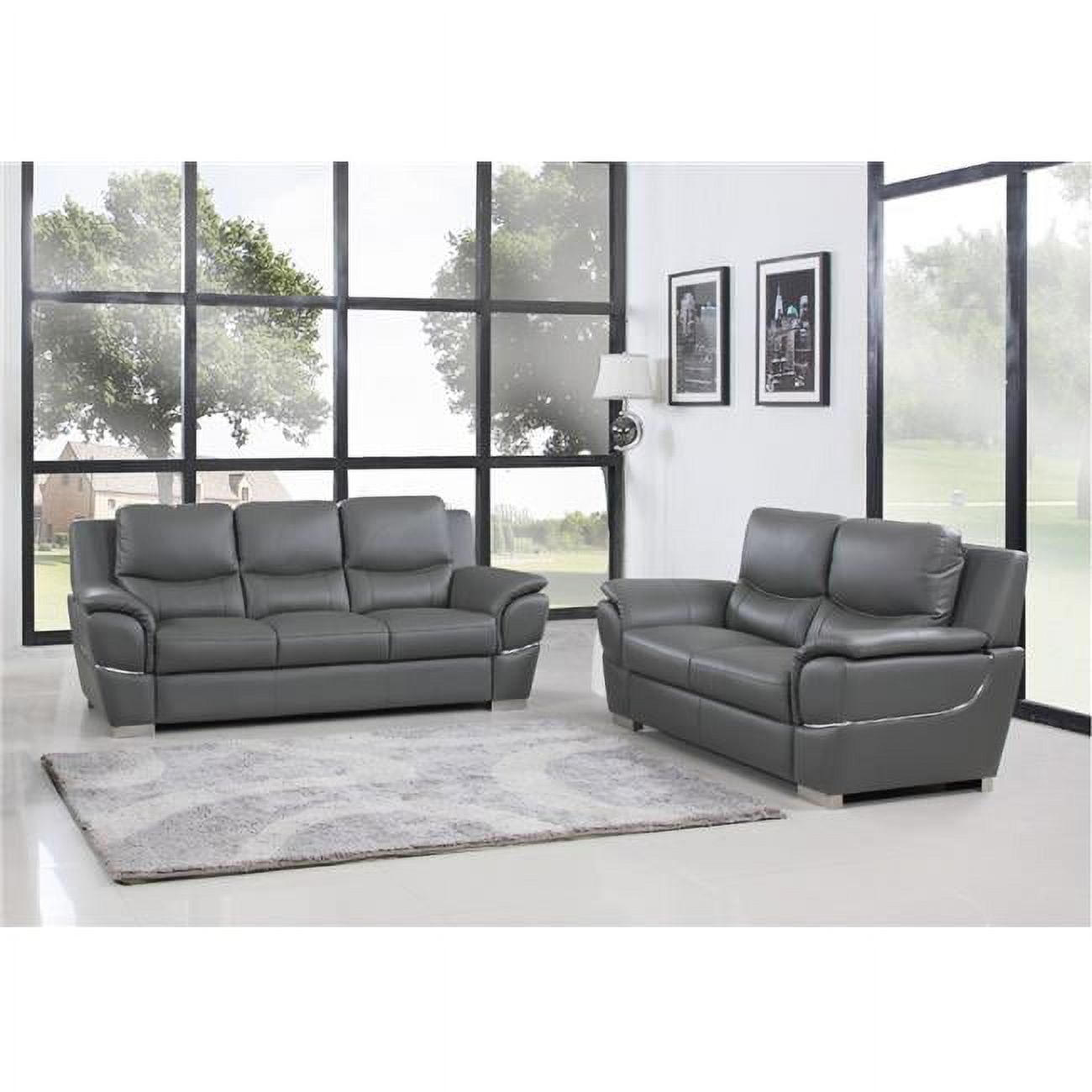 Modern Gray Leather Reclining Sofa and Loveseat Set