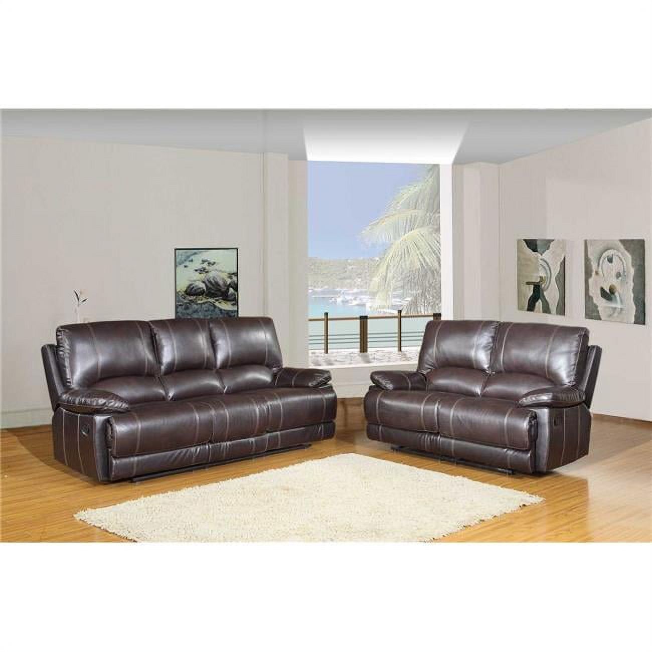 Luxurious Brown Faux Leather Reclining Sofa and Loveseat Set