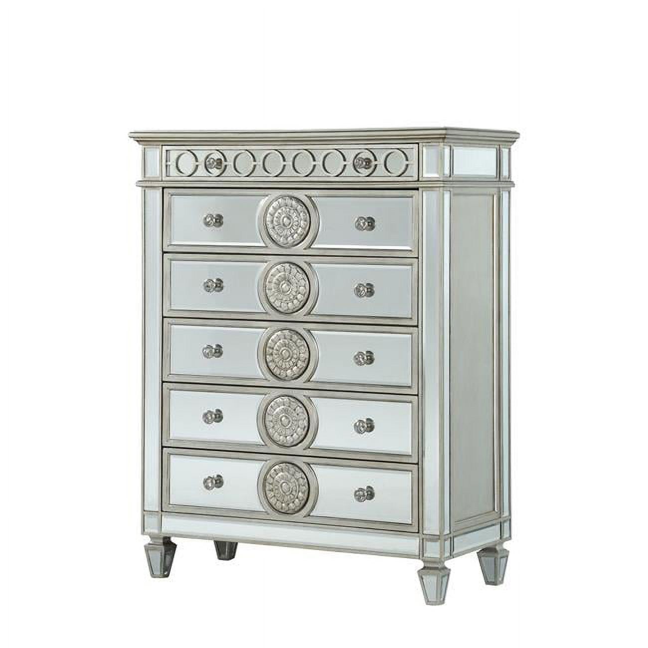 Varian White Mirrored Glam Chest with Geometric Patterns