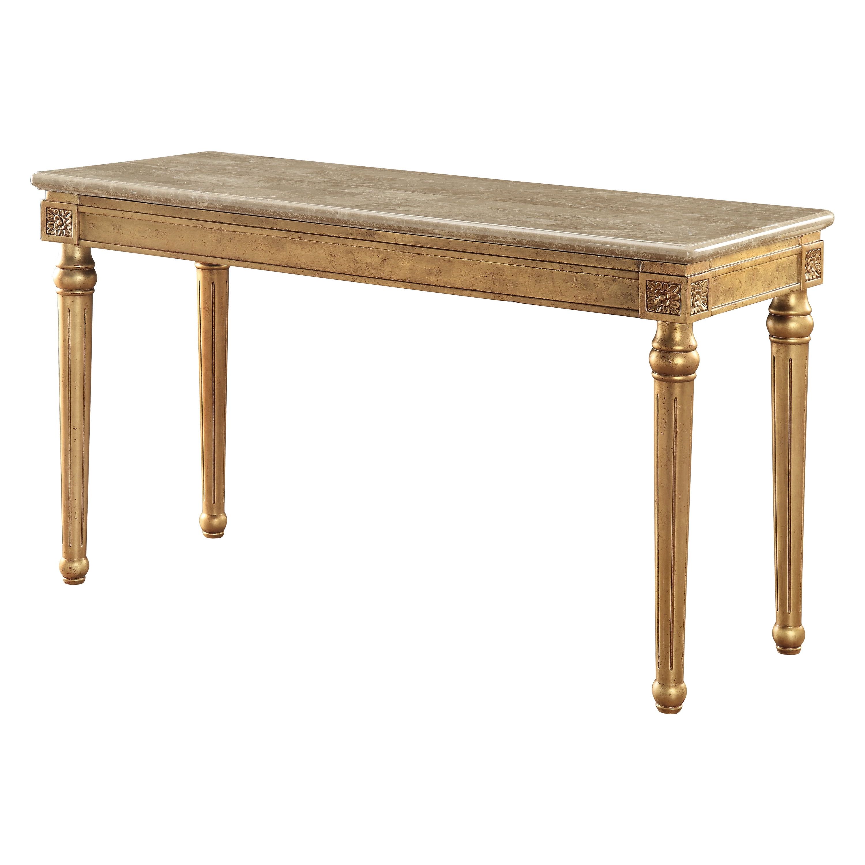 Elegant Antique Gold Marble & Wood Sofa Table with Storage, 57"