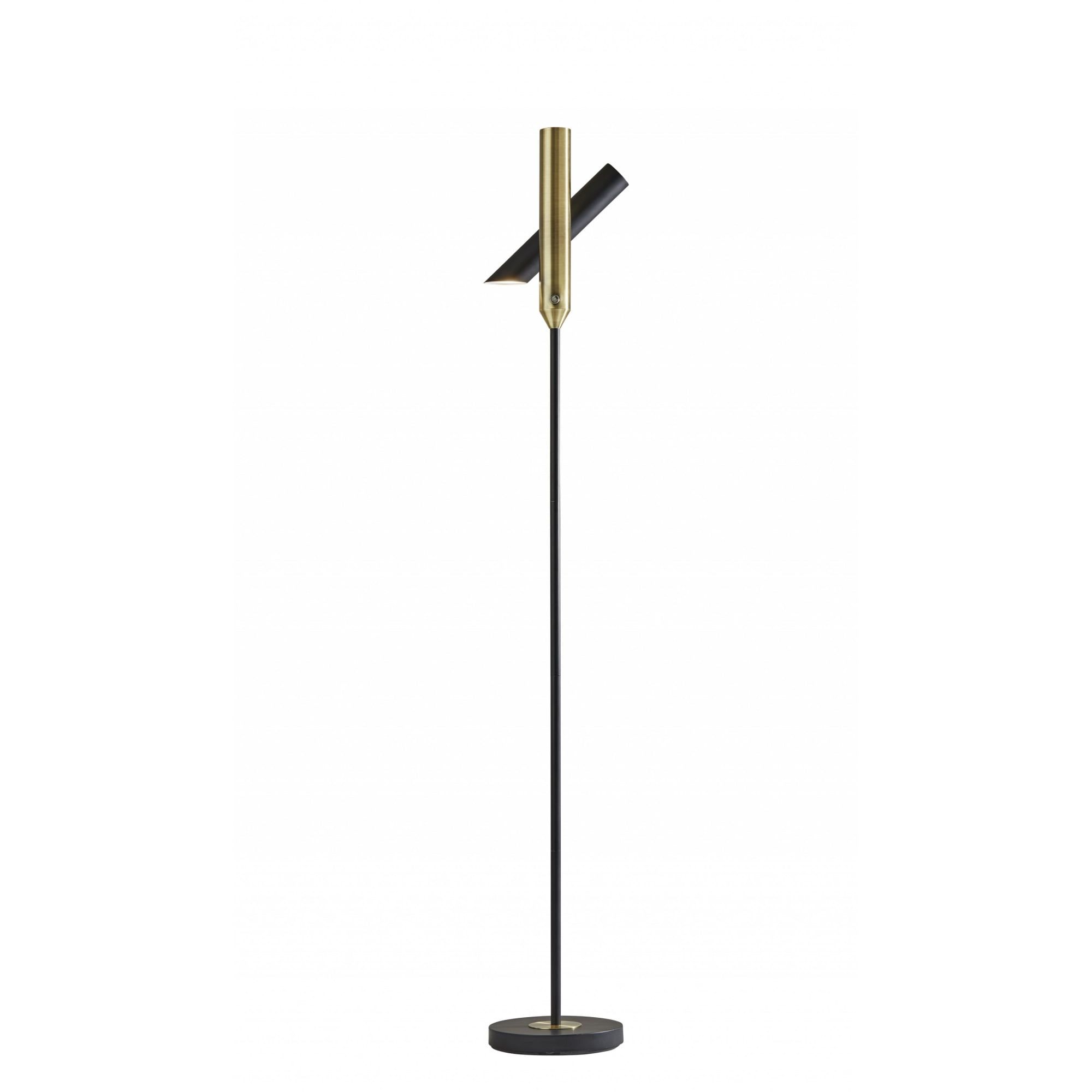 13.5" x 13.5" x 68" Chic Black Metal LED Torchiere with Antique Brass Accents