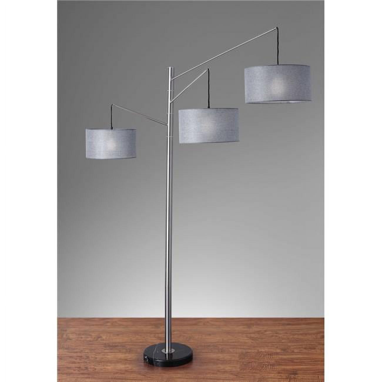 Modern Black Metal Arc Floor Lamp with Adjustable Arms and Gray Drum Shade