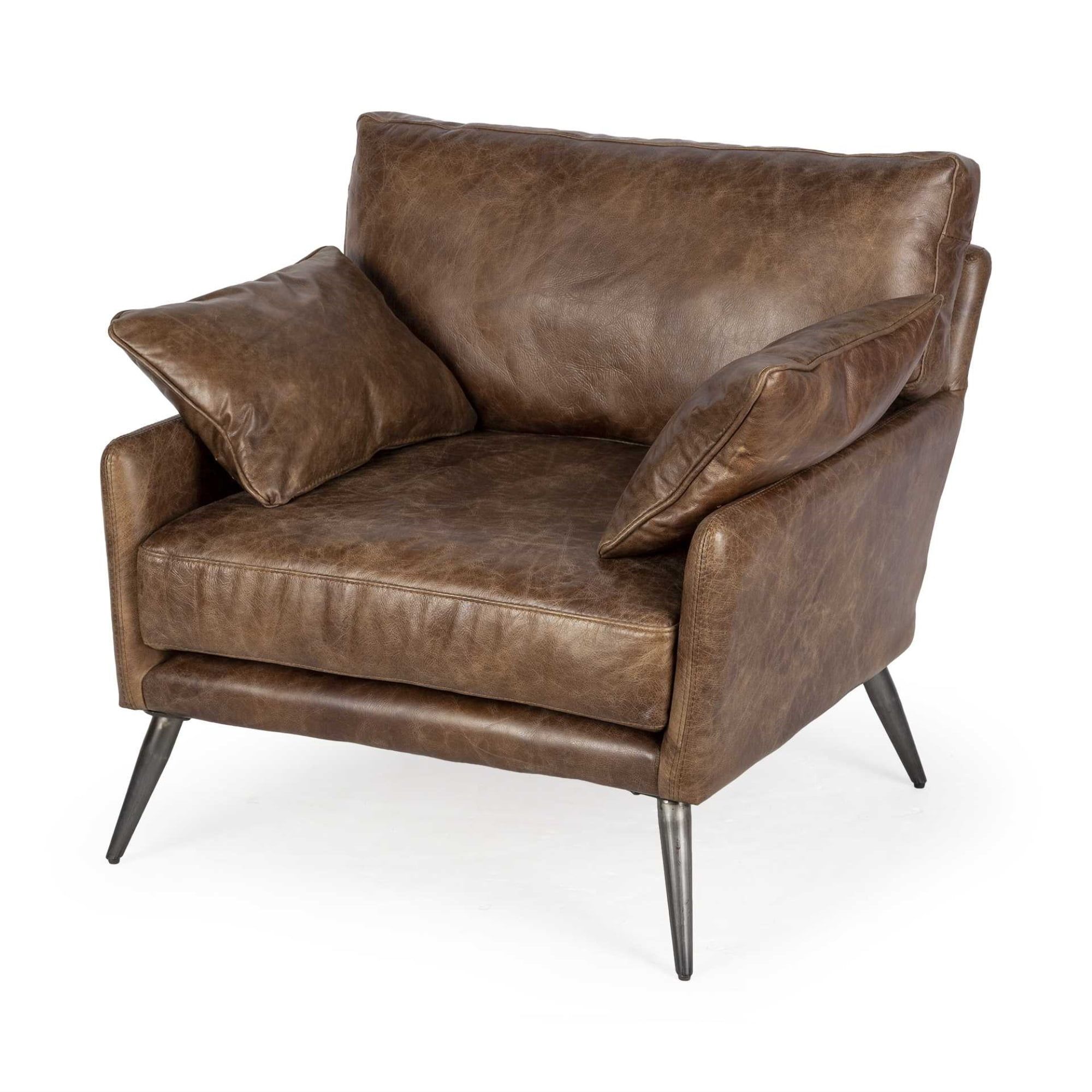 Espresso Brown Top-Grain Leather Handcrafted Accent Chair