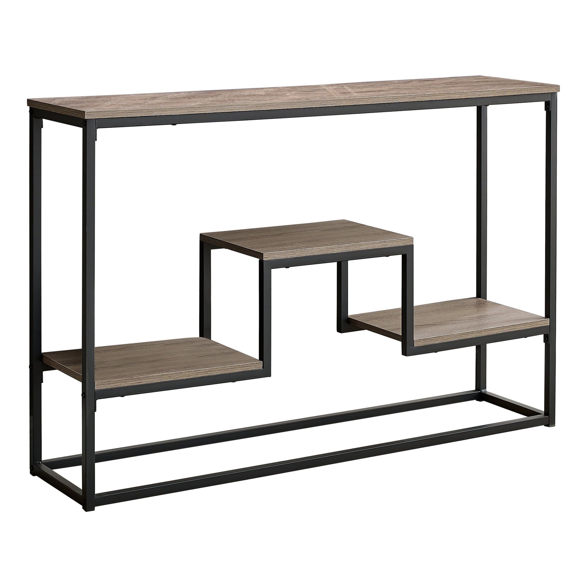 Taupe and Black Rectangular Console Table with Multi-Level Shelving