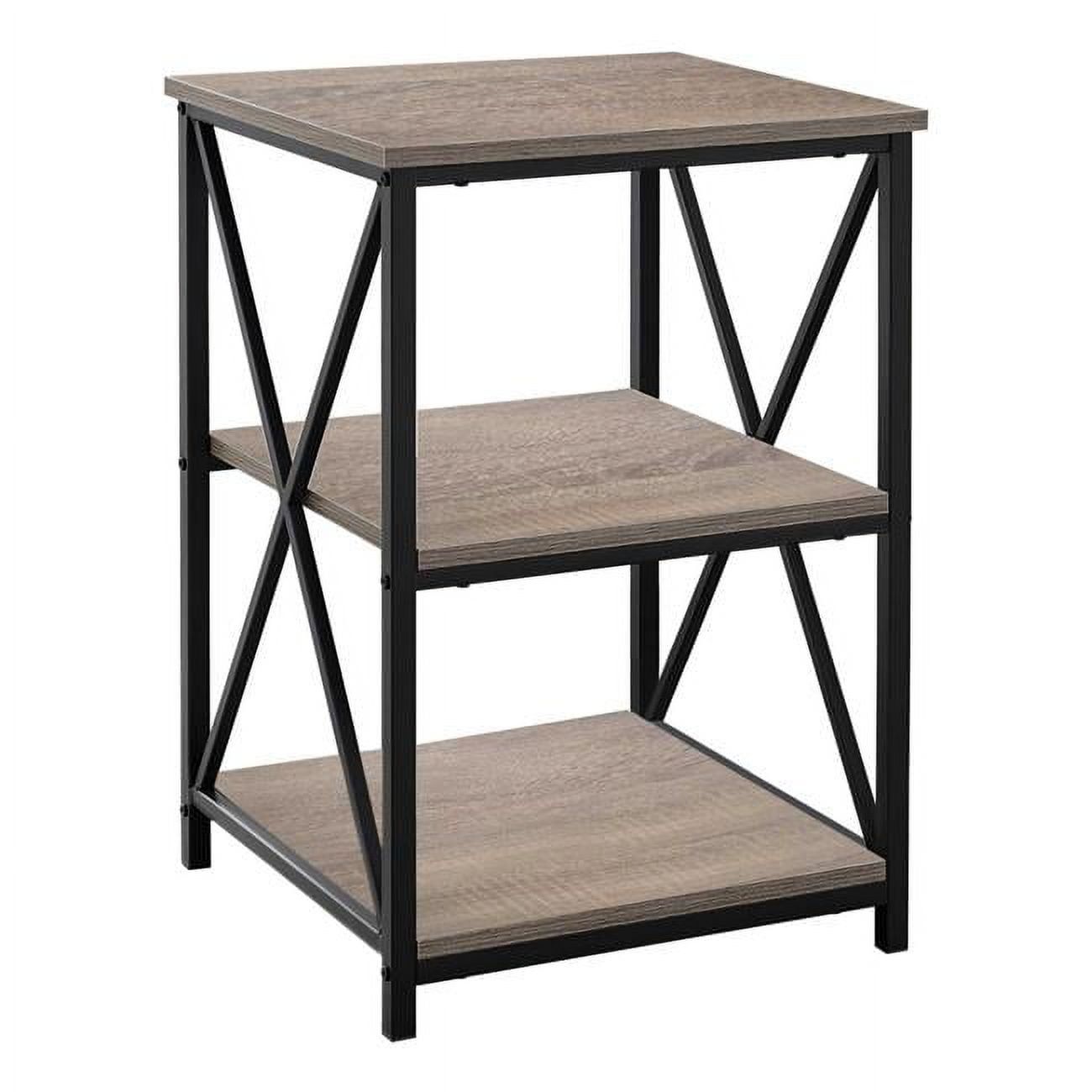 Dark Taupe Square Metal & Glass Accent Table with Storage Shelves