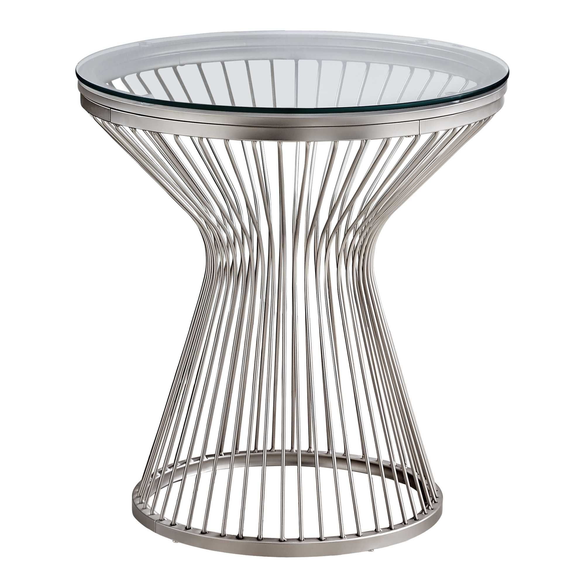 Round Stainless Steel and Glass Accent Table