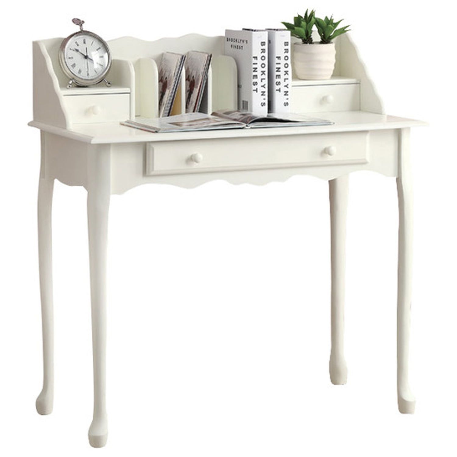 Contemporary Antique White Solid Wood and MDF Desk with Drawer