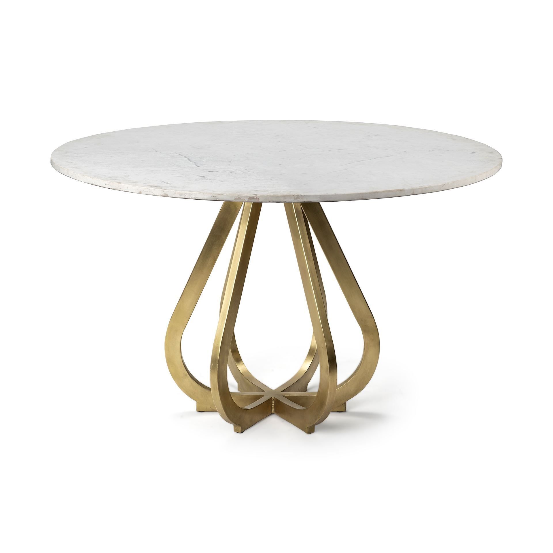 Luxurious 48" Round Marble Top Dining Table with Gold Metal Base