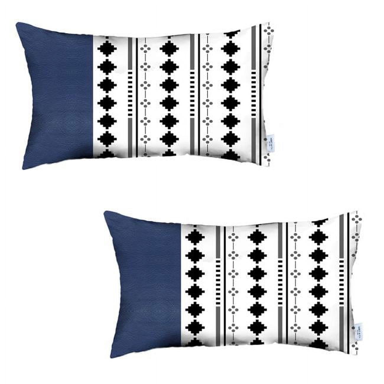 Bohemian Navy Blue & Diamond Pattern Lumbar Pillow Covers, Set of 2