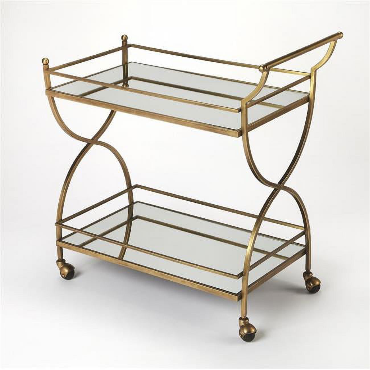 Antique Gold Hourglass Bar Cart with Mirrored Shelves