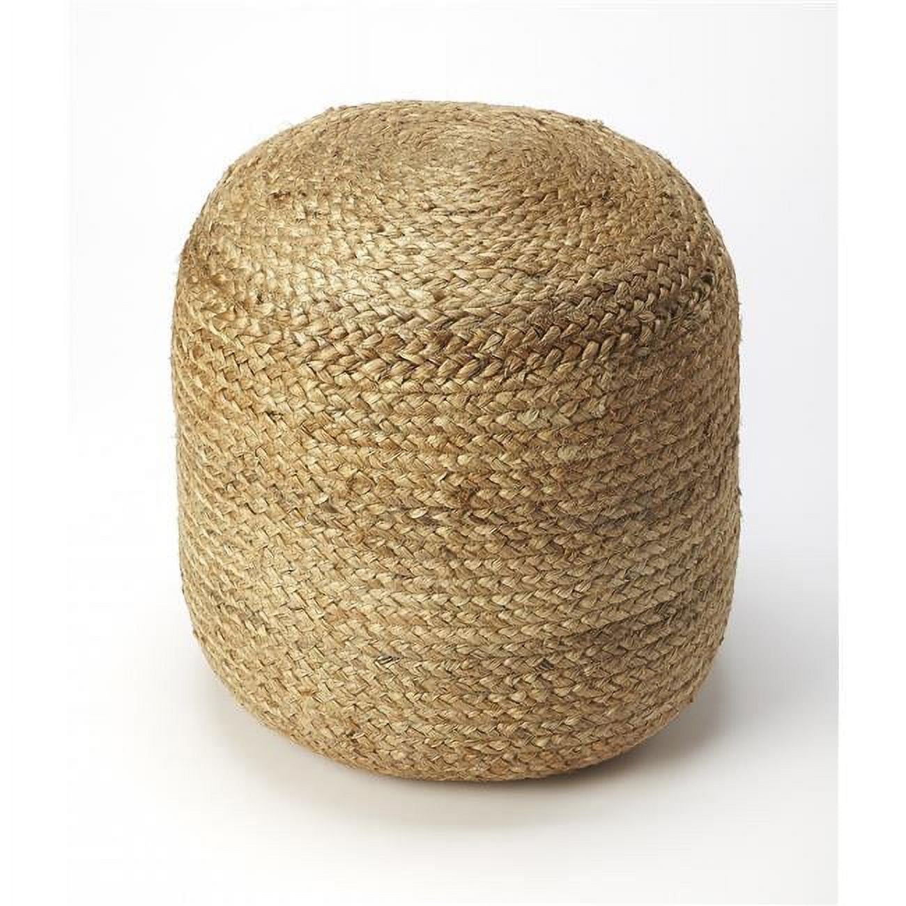 Bohemian Braided Jute Round Pouf Ottoman in Natural Beige