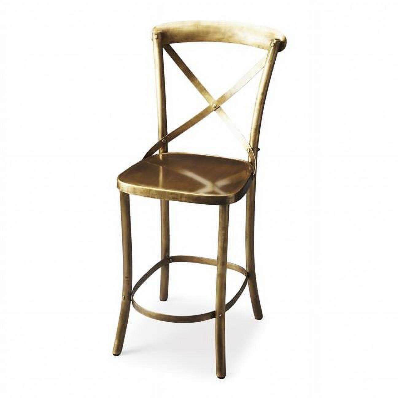 Elegant Antique Gold 41.5" Metal Bar Stool with X-Back Design