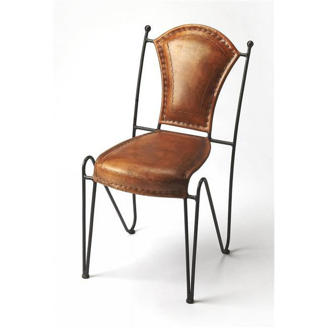 Medium Brown Faux Leather and Iron Side Chair