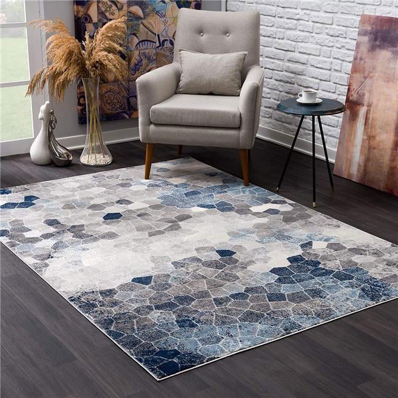 Navy Blue Cobblestone Elegance Synthetic Runner Rug