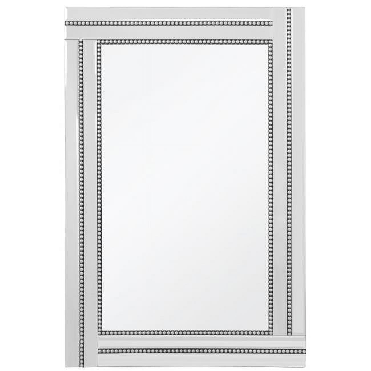 Elegant Silver Beaded Frame Rectangular Wall Mirror