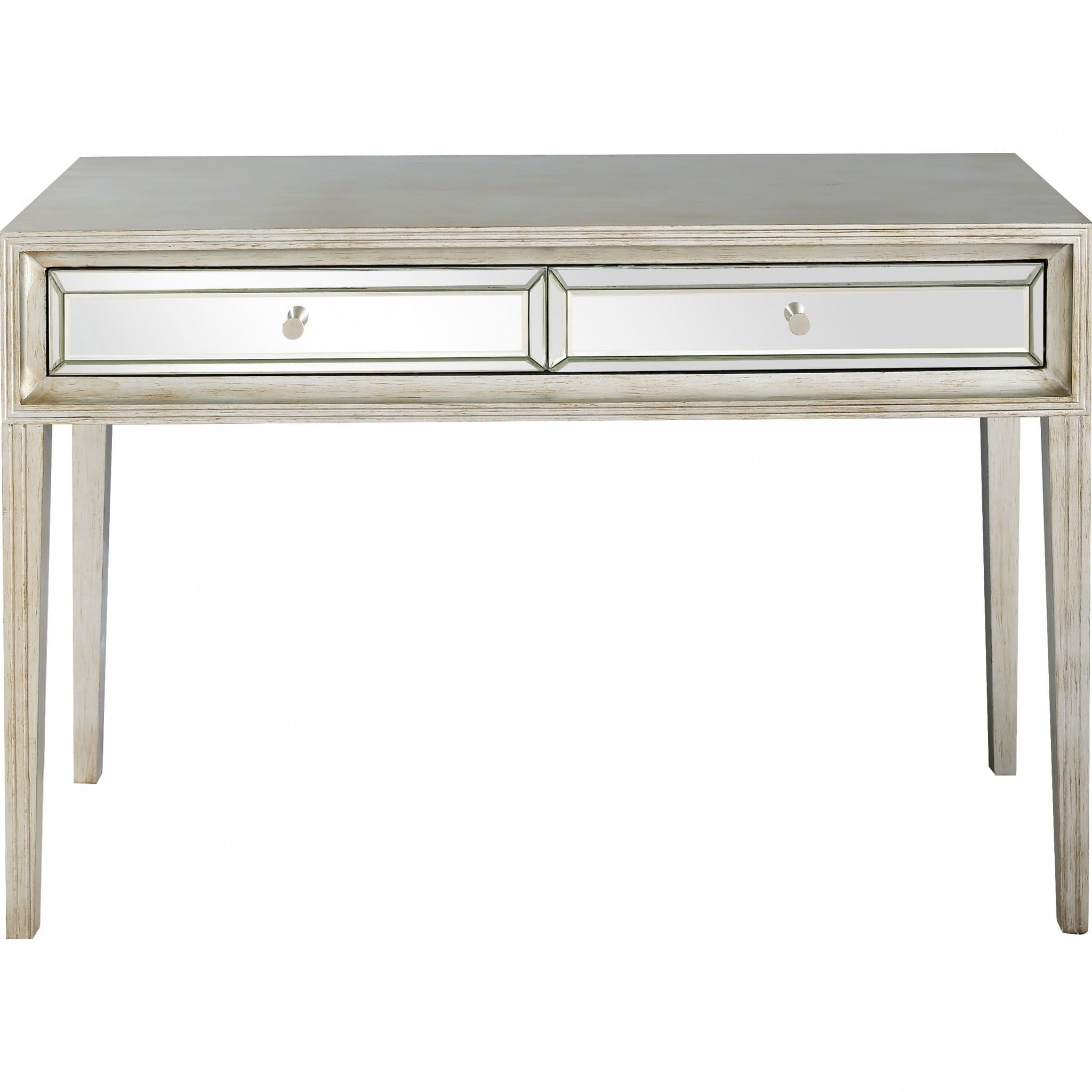 Elegant Antiqued Silver 48" Wood, Metal & Glass Console Table with Storage