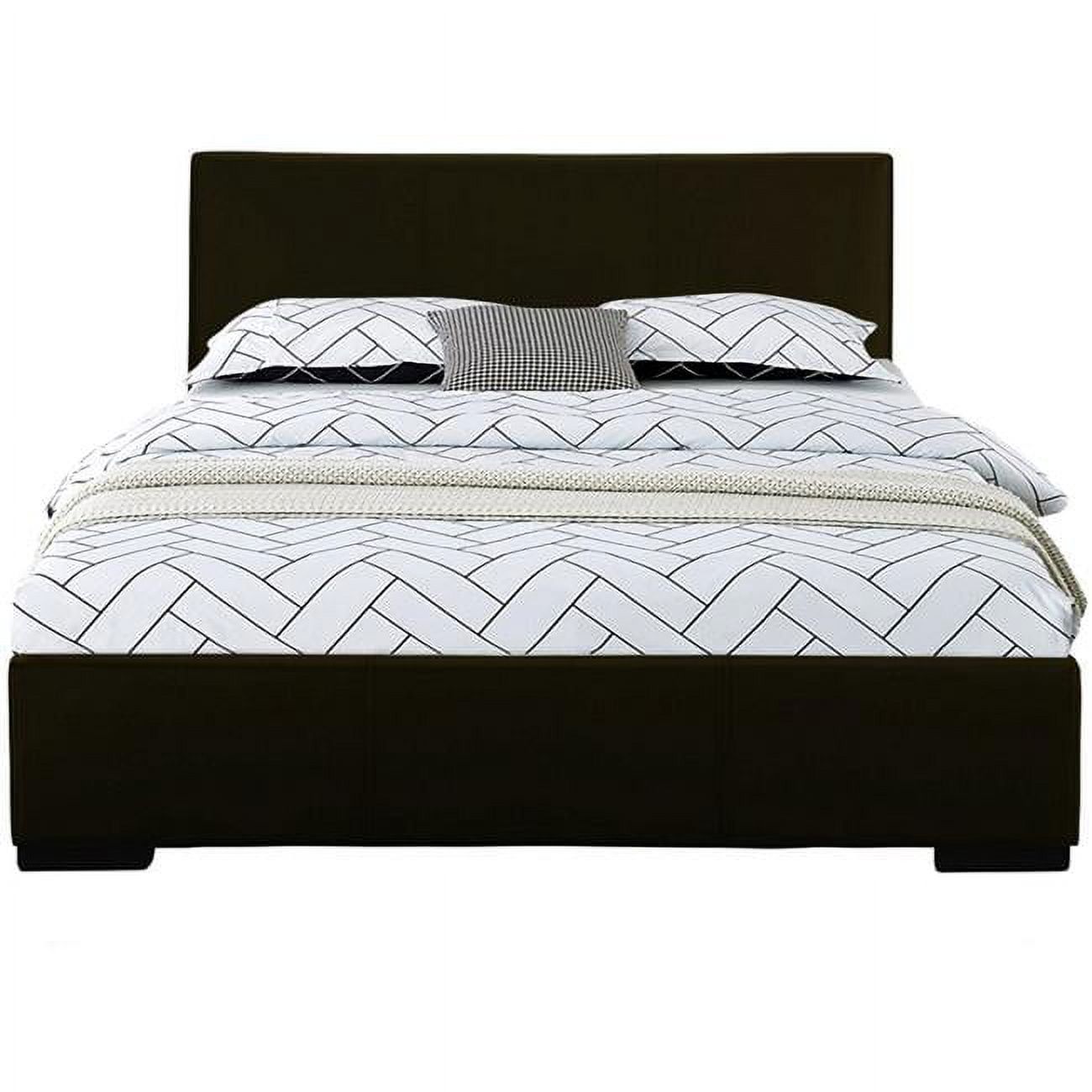 Chic Modern Black Faux Leather Upholstered Queen Bed with Headboard